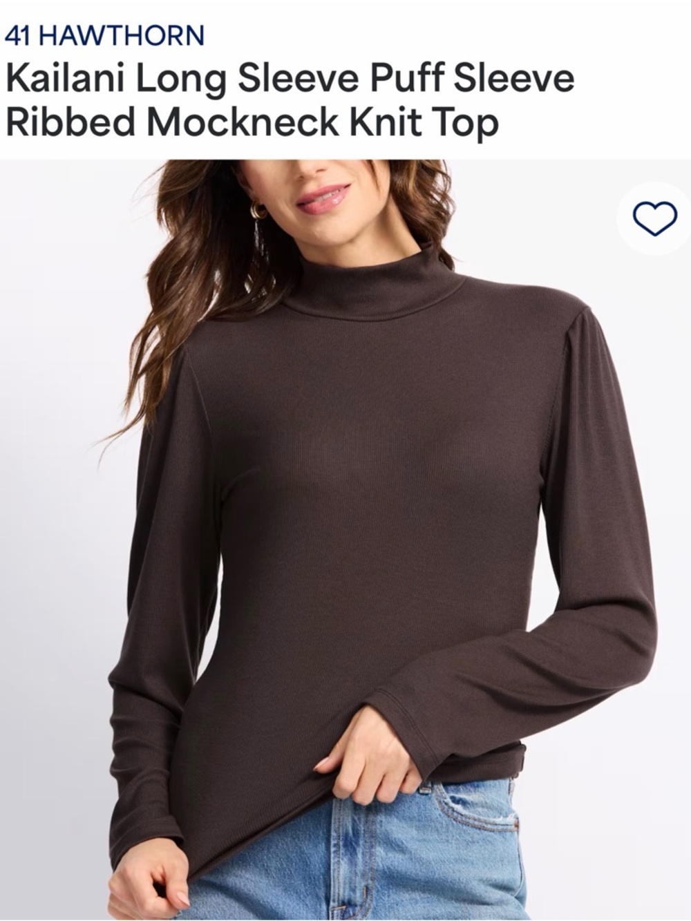Kailani Ribbed Mockneck Puff Sleeve Knit Top - Dark Brown